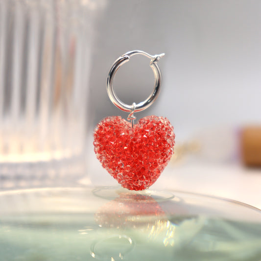 Sweet Colorful Heart Candy 925 Sterling Silver Hoop Earrings, Glass Display