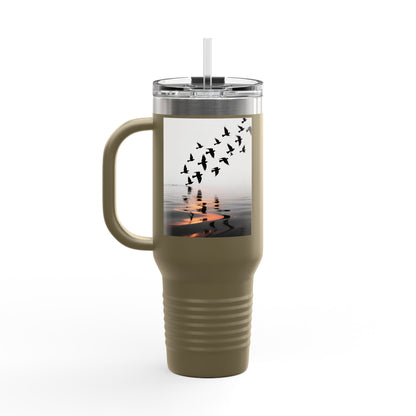 Sunset Shore with Flying Birds Travel Mug | 40oz Insulated Tumbler - S & M Design Studios
