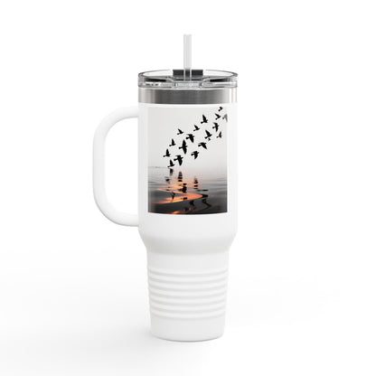 Sunset Shore with Flying Birds Travel Mug | 40oz Insulated Tumbler - S & M Design Studios