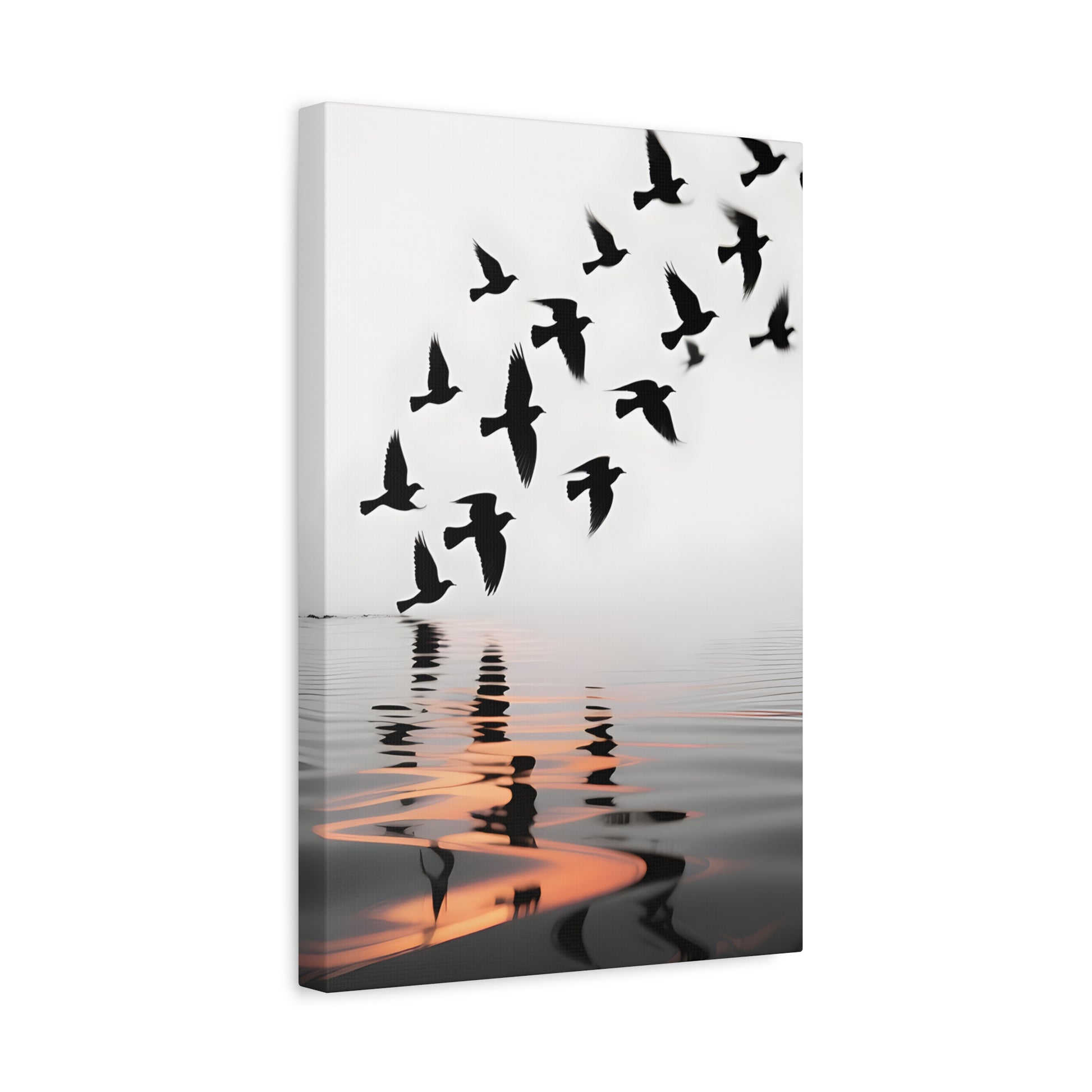Canvas Wall Art — Flock of Birds Silhouette over Reflective Water (Matte Stretched) - S & M Design Studios