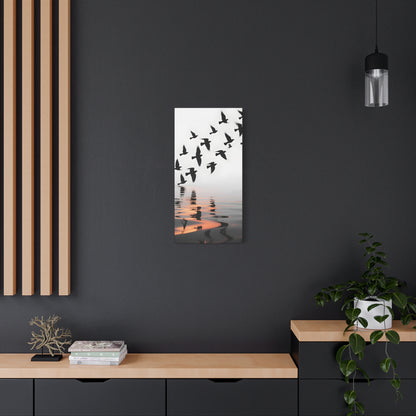 Canvas Wall Art — Flock of Birds Silhouette over Reflective Water (Matte Stretched) - S & M Design Studios