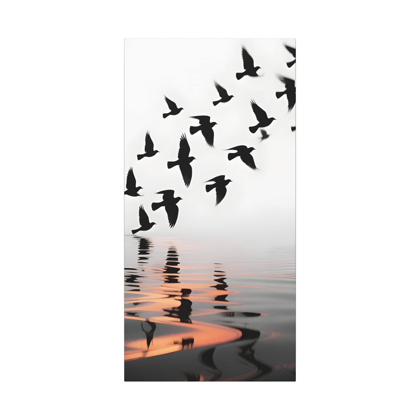 Canvas Wall Art — Flock of Birds Silhouette over Reflective Water (Matte Stretched) - S & M Design Studios