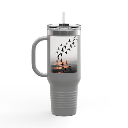 Sunset Shore with Flying Birds Travel Mug | 40oz Insulated Tumbler - S & M Design Studios