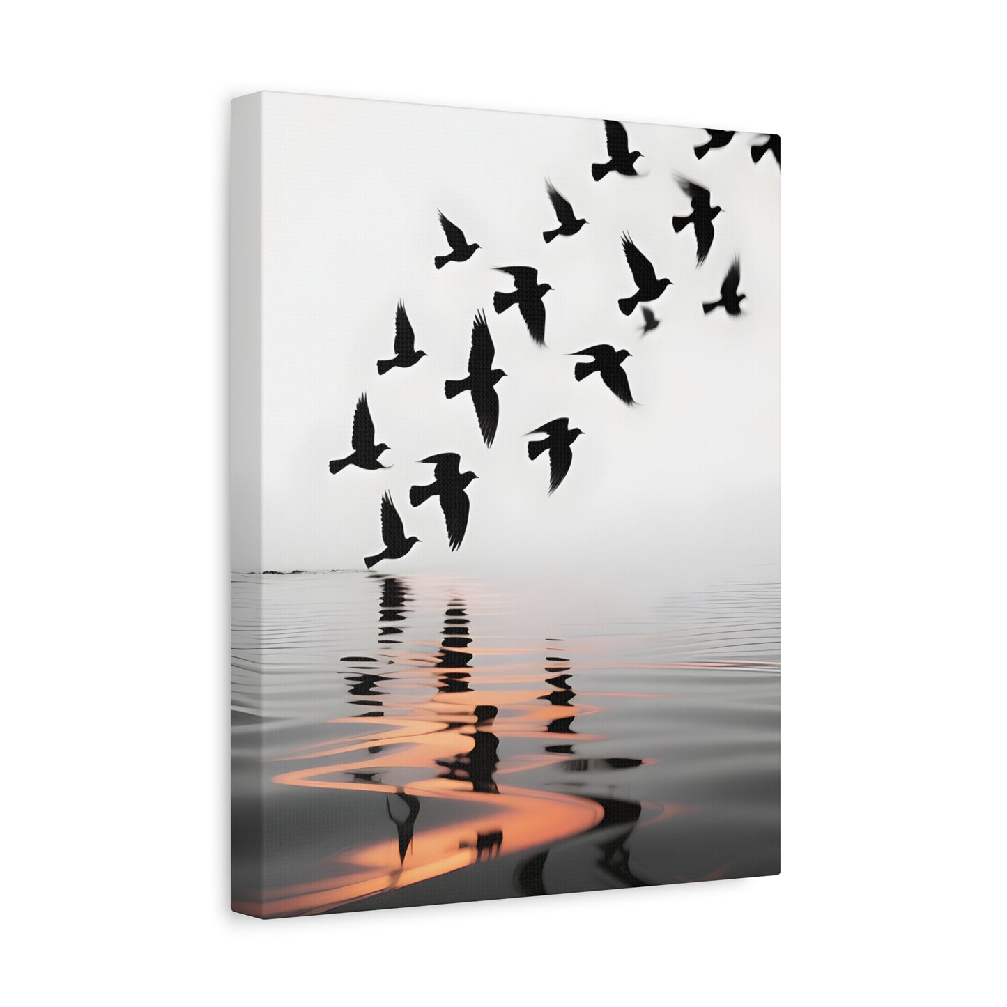 Canvas Wall Art — Flock of Birds Silhouette over Reflective Water (Matte Stretched) - S & M Design Studios