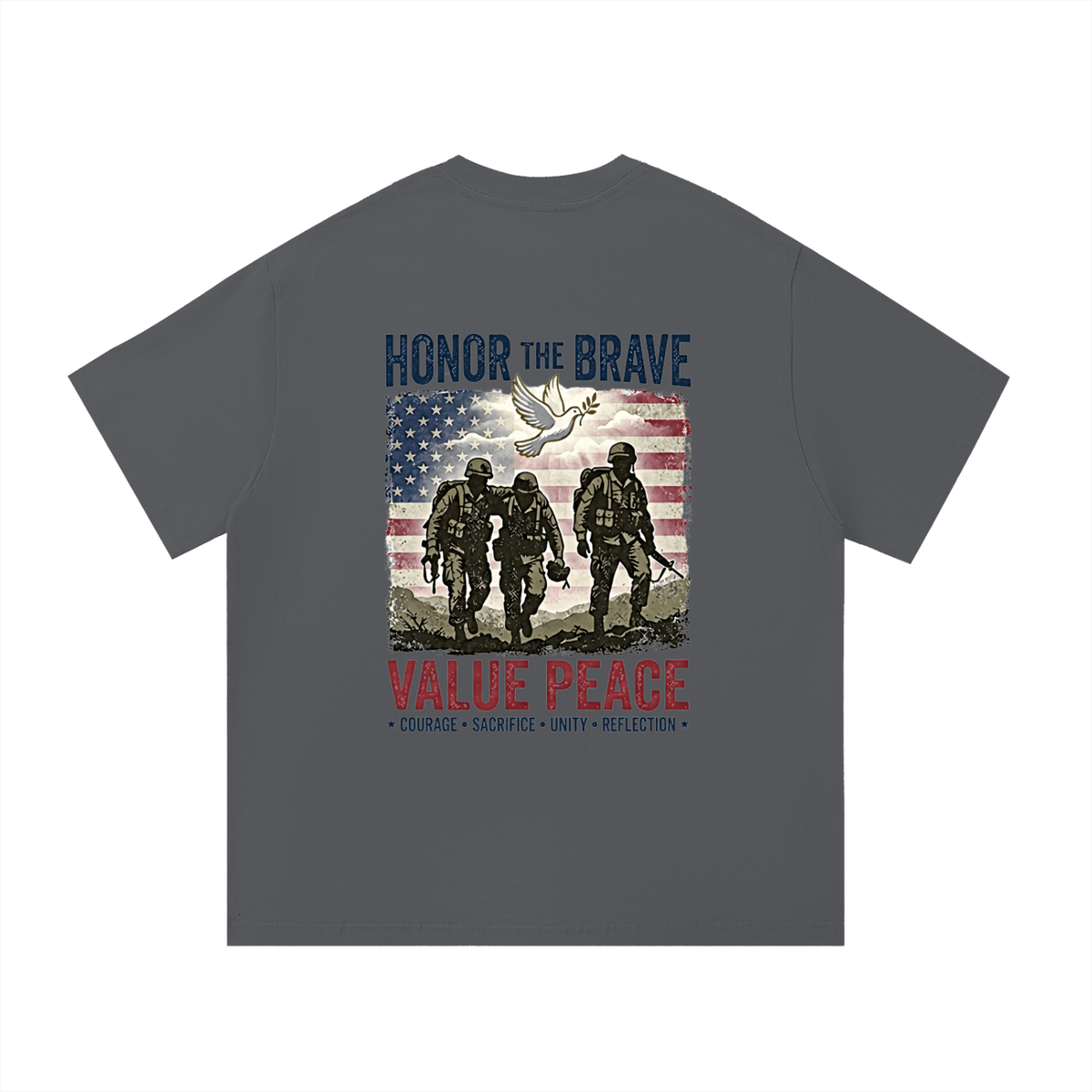 Gray t-shirt with military-themed graphic and text on a white background. Support The Troops T-Shirt
Protest The War