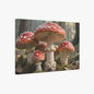 Canvas print of red and white mushrooms in a forest setting