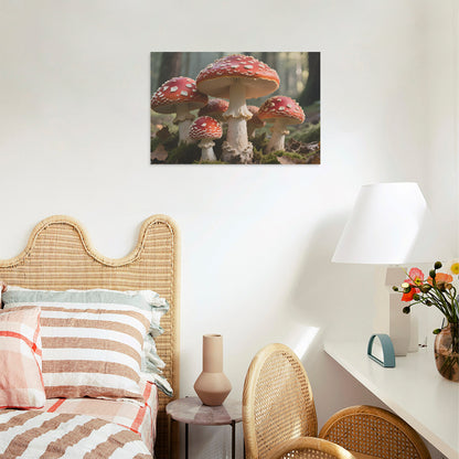Bedroom with wicker headboard, chair, and mushroom-themed wall art
Red Capped Mushroom Art

Fungi Wall Art