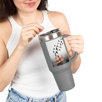 Sunset Shore with Flying Birds Travel Mug | 40oz Insulated Tumbler - S & M Design Studios