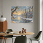 Dining room with a winter landscape painting on the wall, Dali Inspired