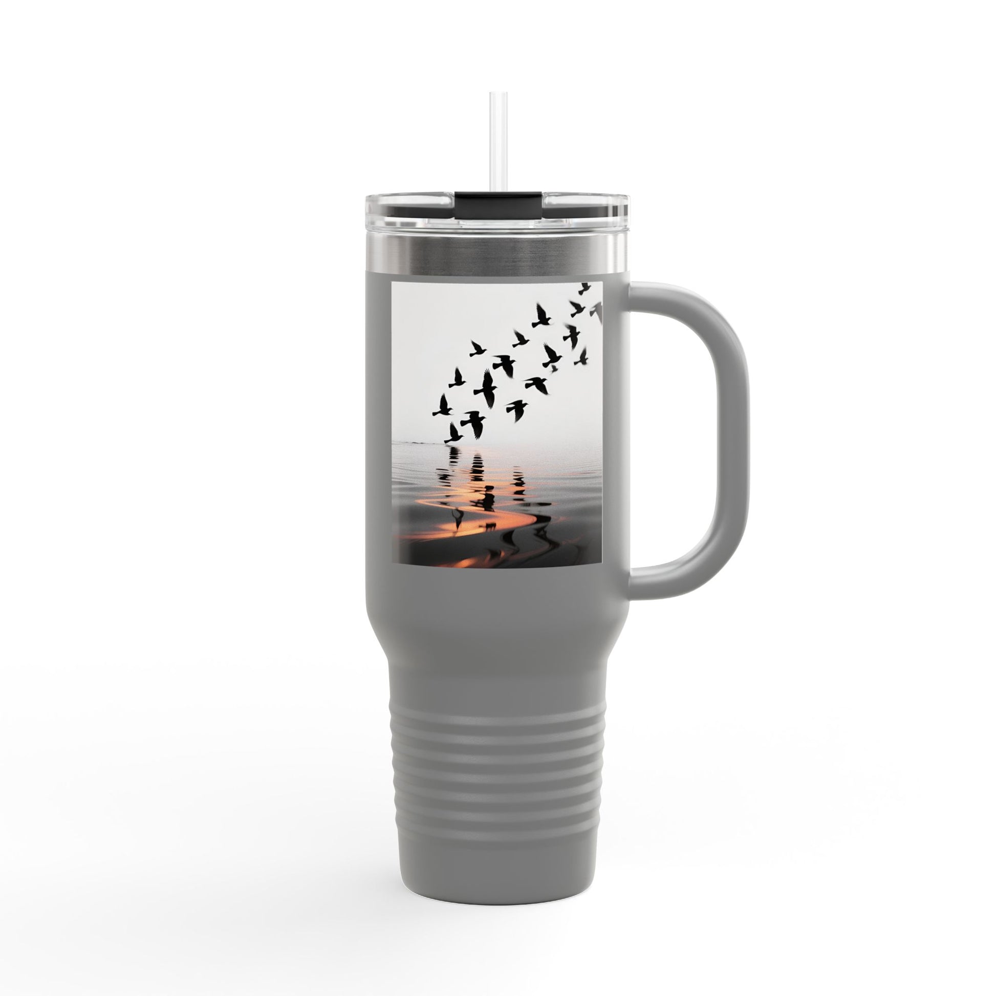 Sunset Shore with Flying Birds Travel Mug | 40oz Insulated Tumbler - S & M Design Studios