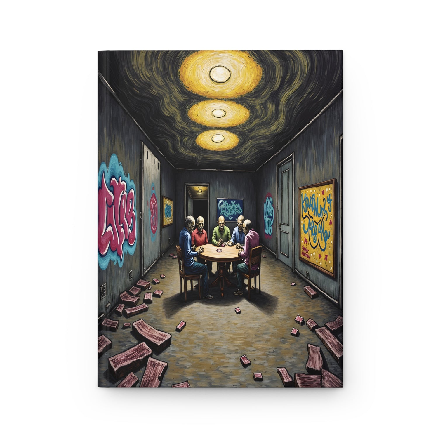 Hardcover Journal — Surreal Card Game Night Artwork - Zombie Poker