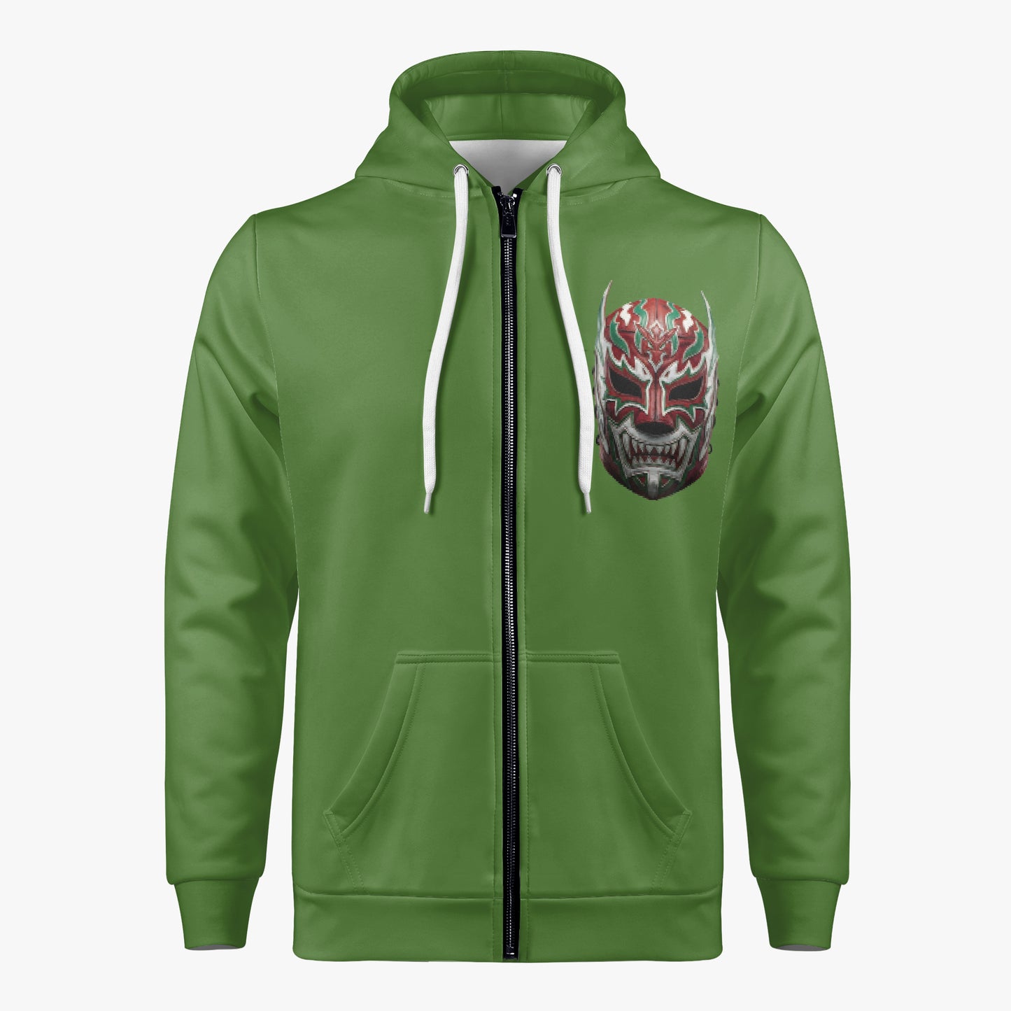 Green hoodie with a graphic design on the chest against a white background, Lucha Libre Sweatshirt