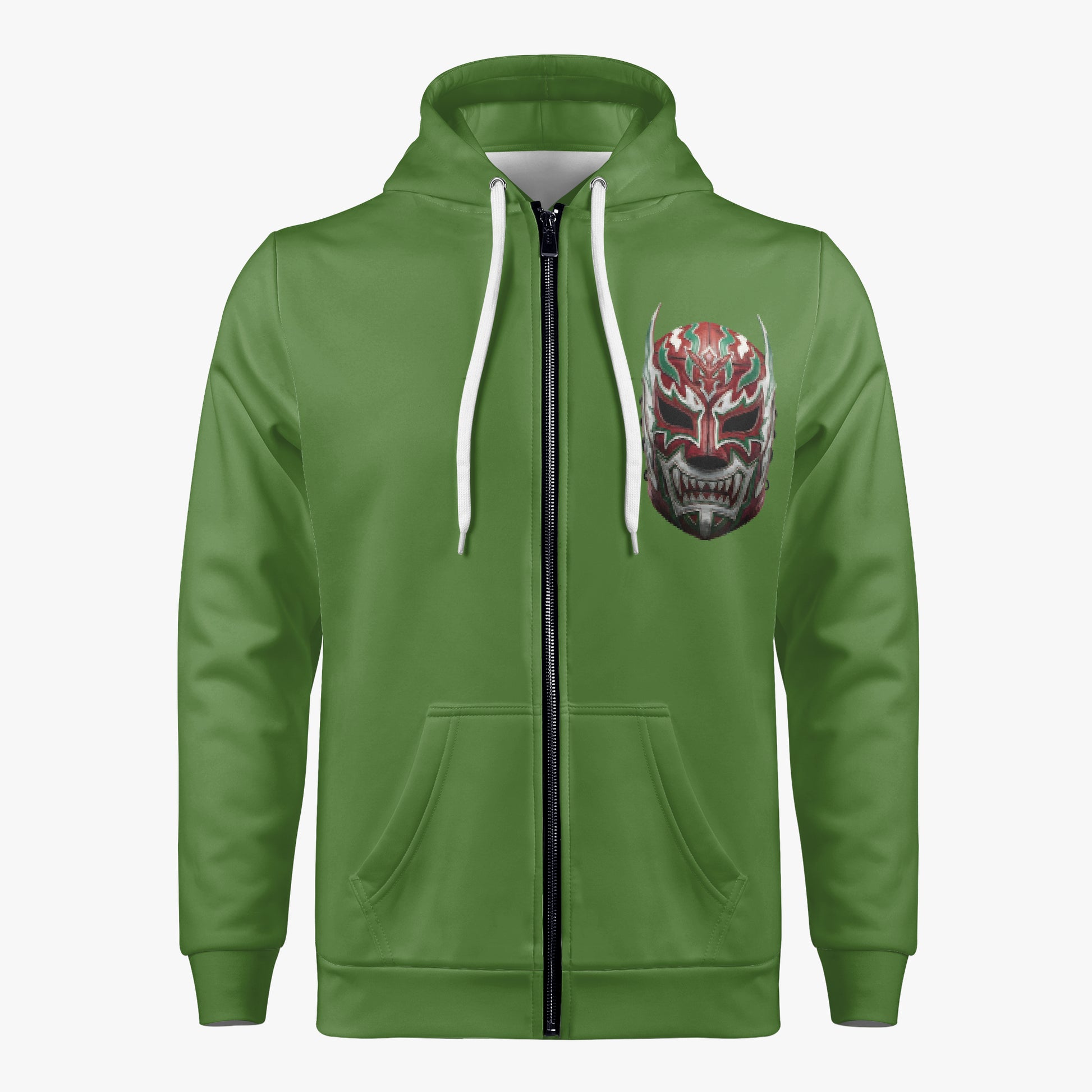 Green hoodie with a graphic design on the chest against a white background, Lucha Libre Sweatshirt