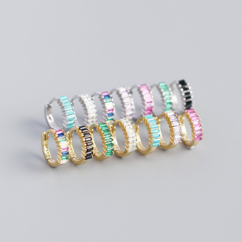 Geometric Colorful Cubic Zirconia S925 Sterling Silver Hoop Earrings for Women, Multi Color