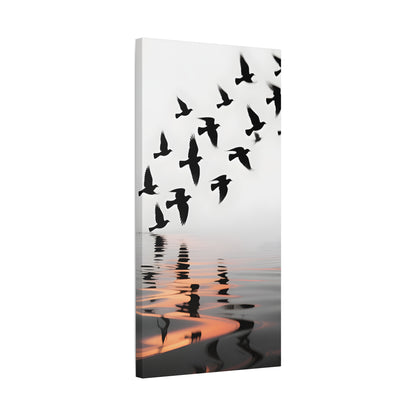 Canvas Wall Art — Flock of Birds Silhouette over Reflective Water (Matte Stretched) - S & M Design Studios
