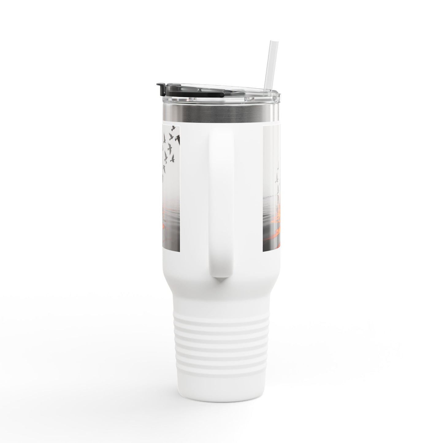 Sunset Shore with Flying Birds Travel Mug | 40oz Insulated Tumbler - S & M Design Studios
