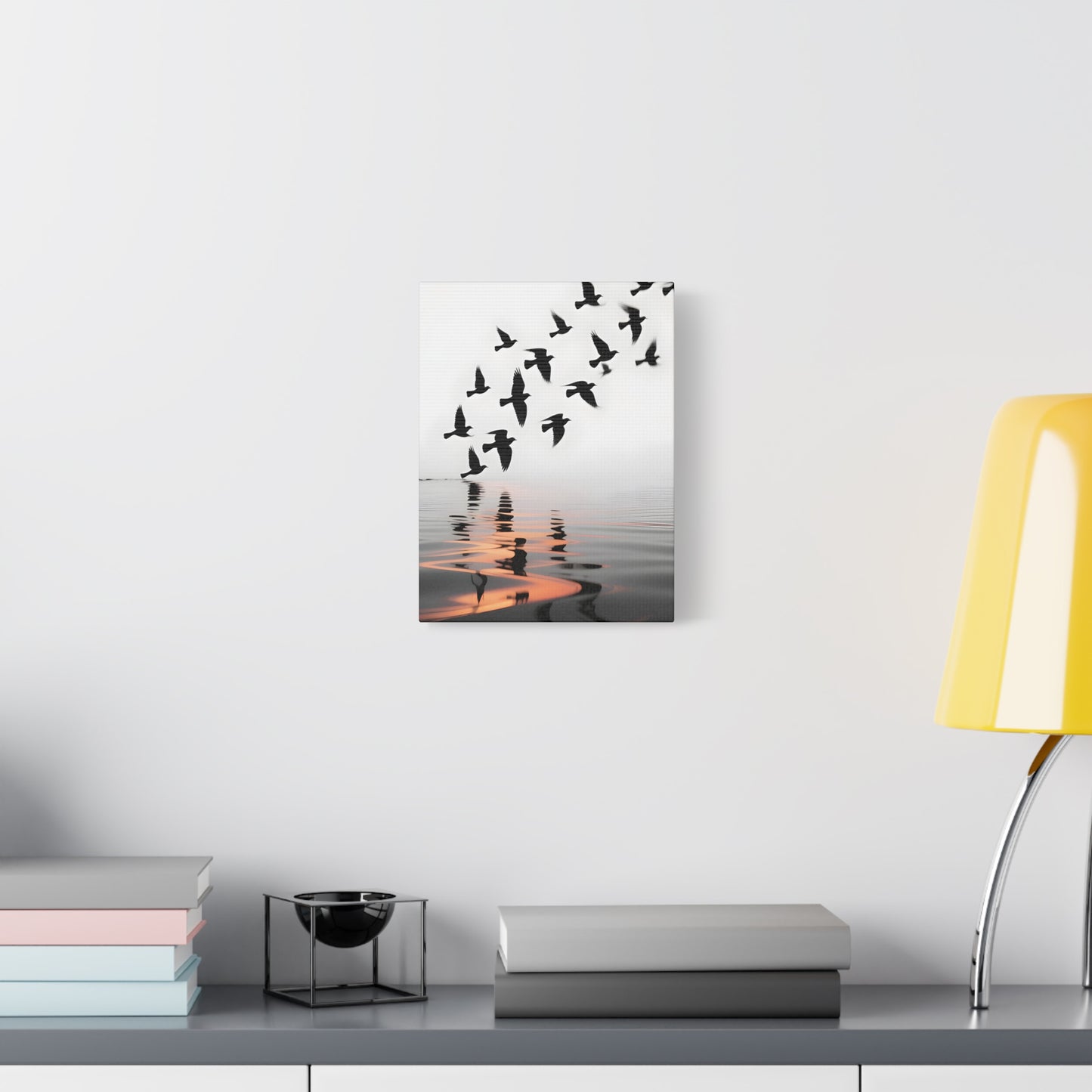 Canvas Wall Art — Flock of Birds Silhouette over Reflective Water (Matte Stretched) - S & M Design Studios
