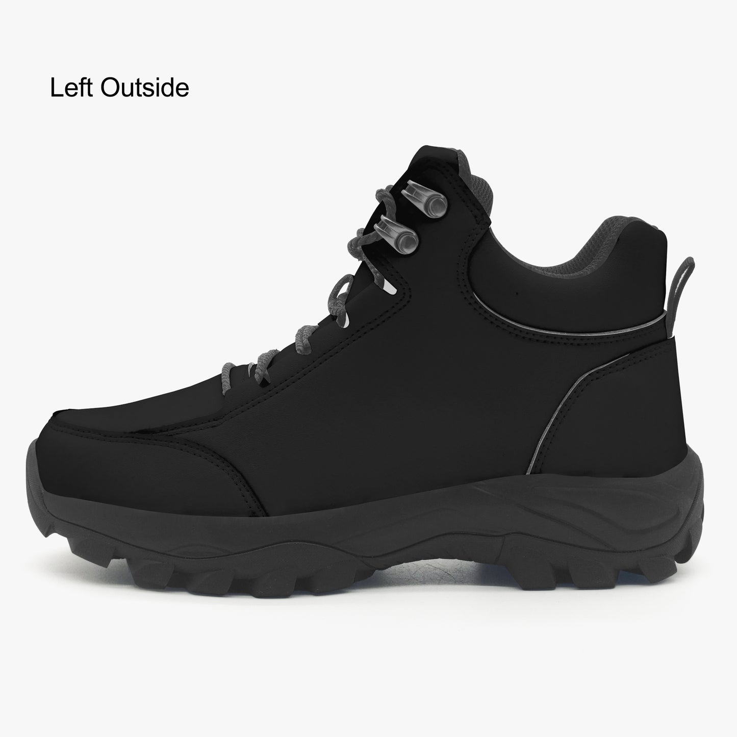 Black hiking boot on a white background