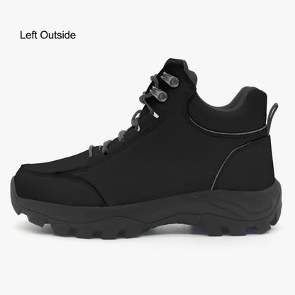 Black hiking boot on a white background