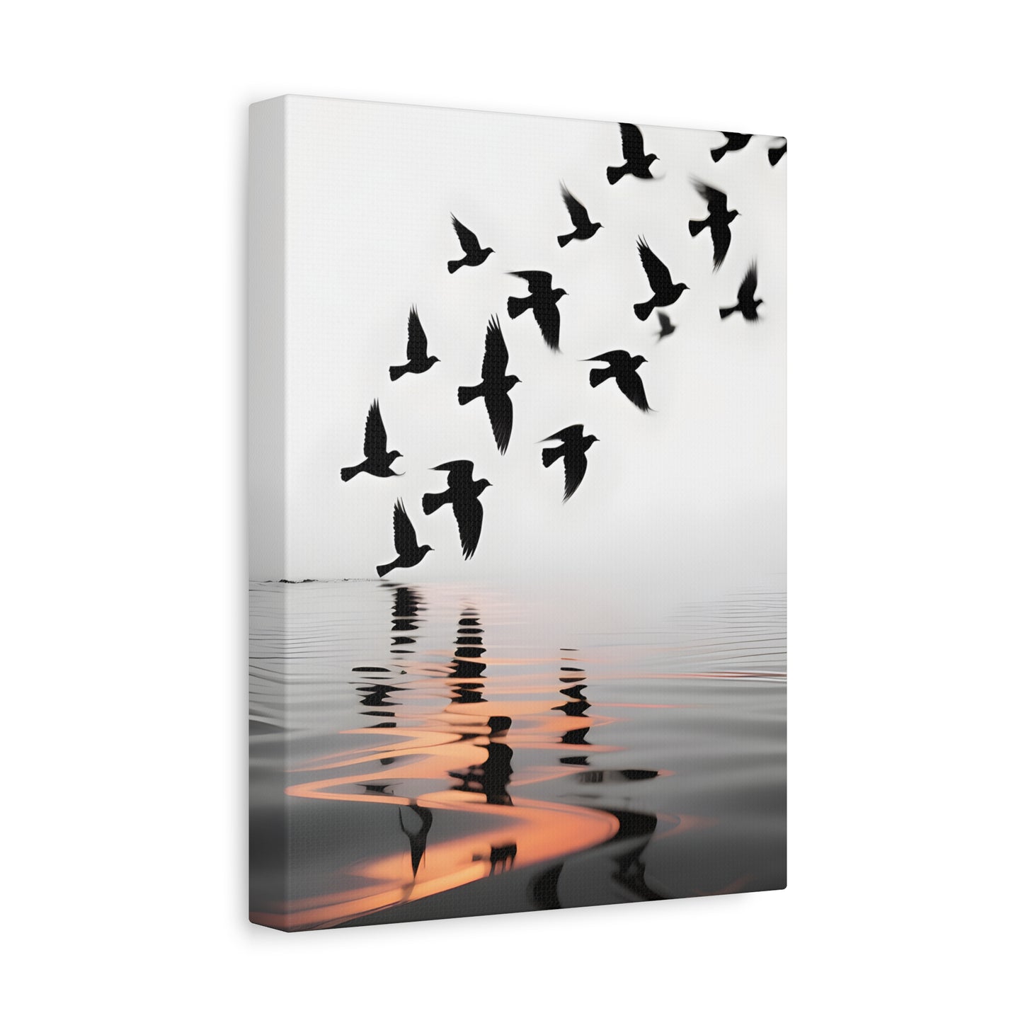 Canvas Wall Art — Flock of Birds Silhouette over Reflective Water (Matte Stretched) - S & M Design Studios