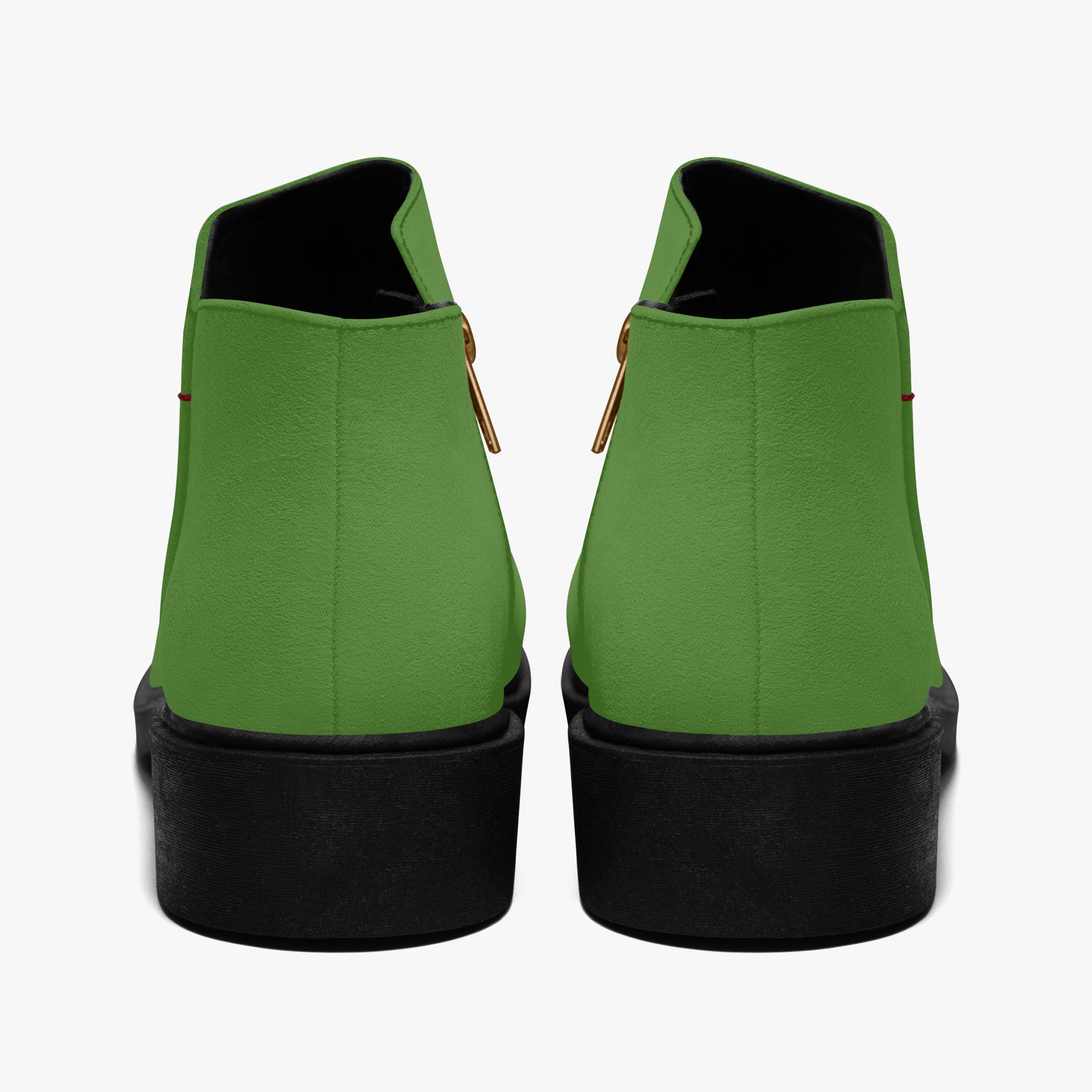 Green ankle boots with black soles on a white background, Zipper Boots