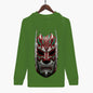 Green sweatshirt with a mask design on a hanger against a white background, Lucha Libre Sweatshirt