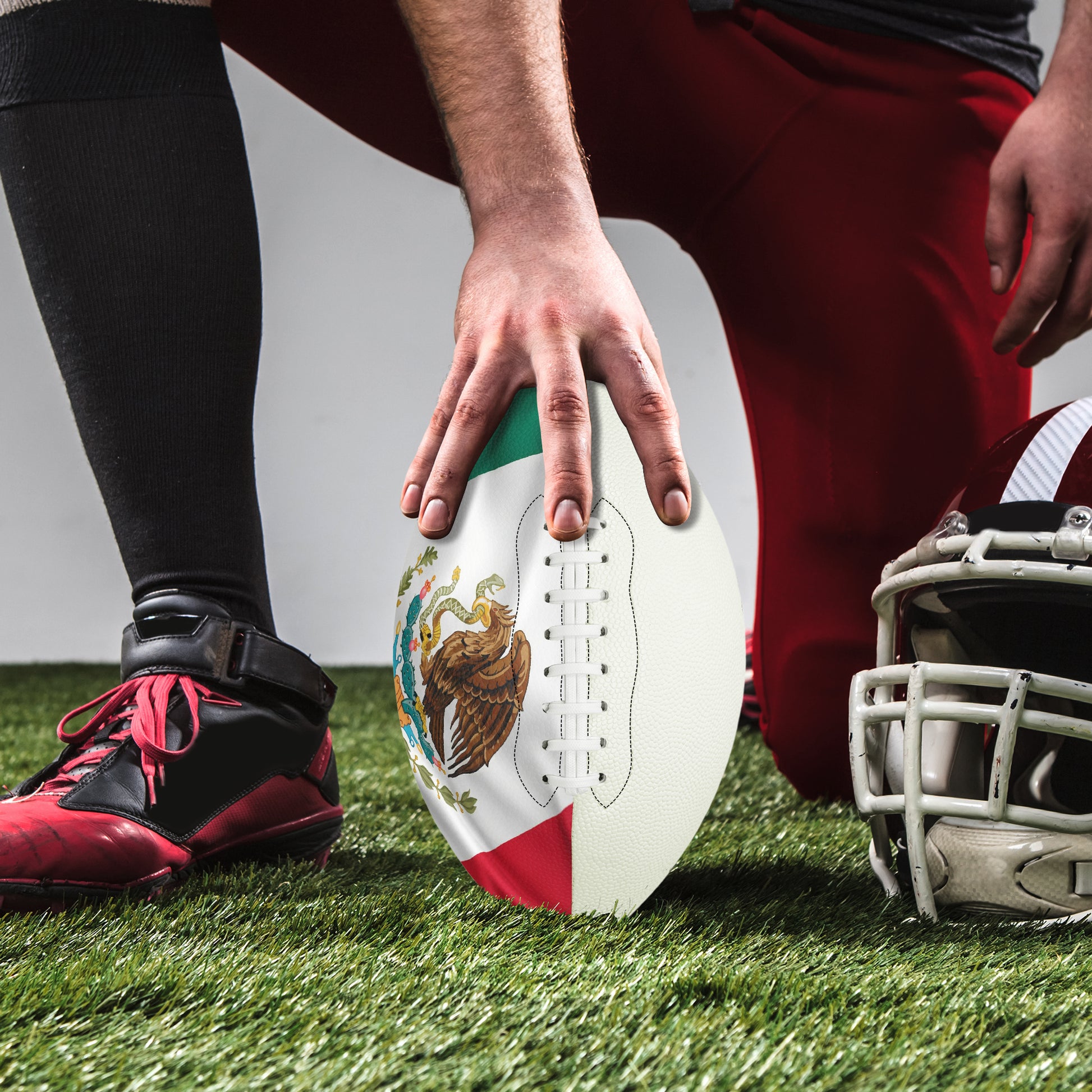 Mexican flag-patterned football on a field background, Mexican Flag Football, Football, Glow in The Dark Football