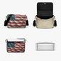 Collection of bags with American flag design and open bag showing interior.