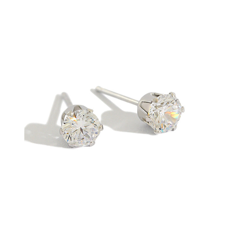 Minimalist Korean Style Women Elegant Fashion Jewelry S925 Sterling Silver Cubic Zirconia Stud Earrings 