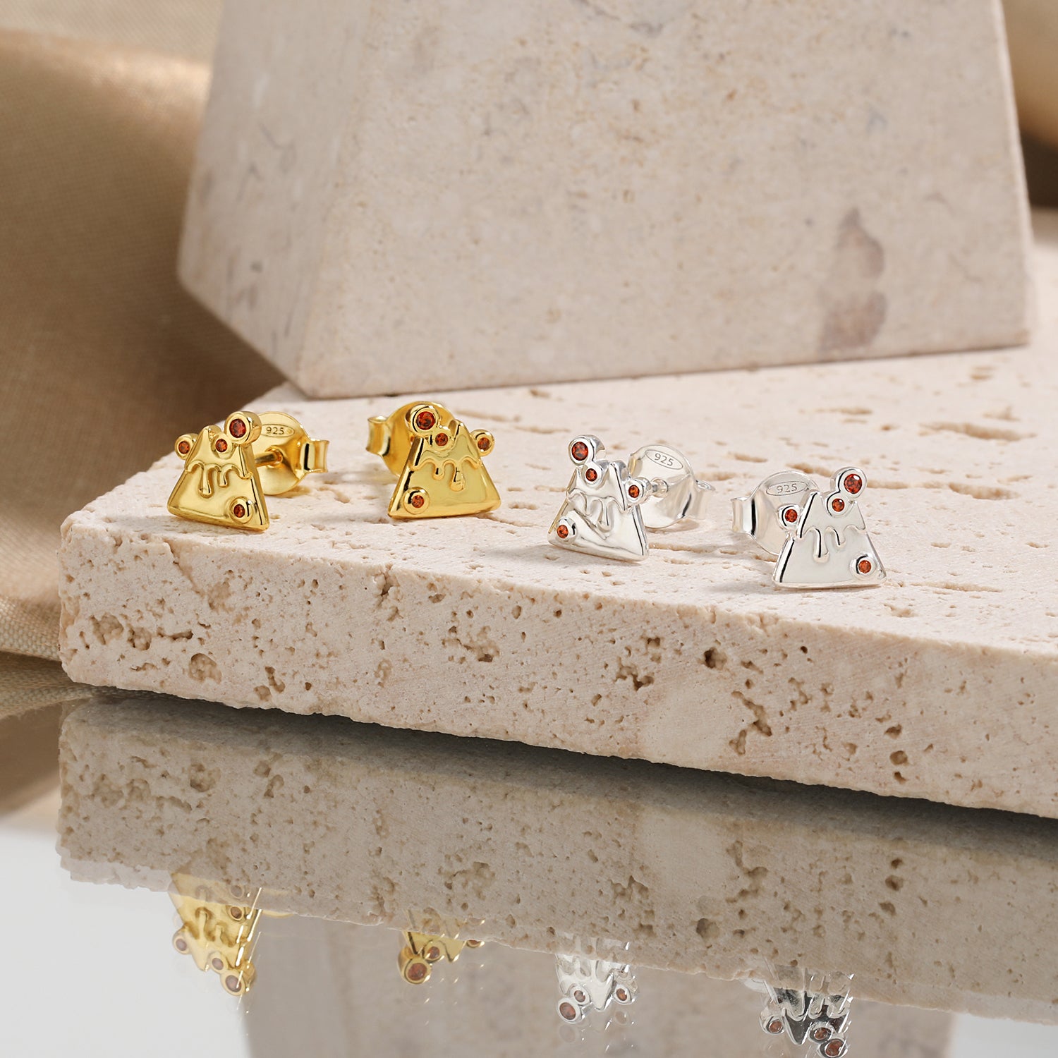 Pizza Melted Cheese Earrings- On Marble