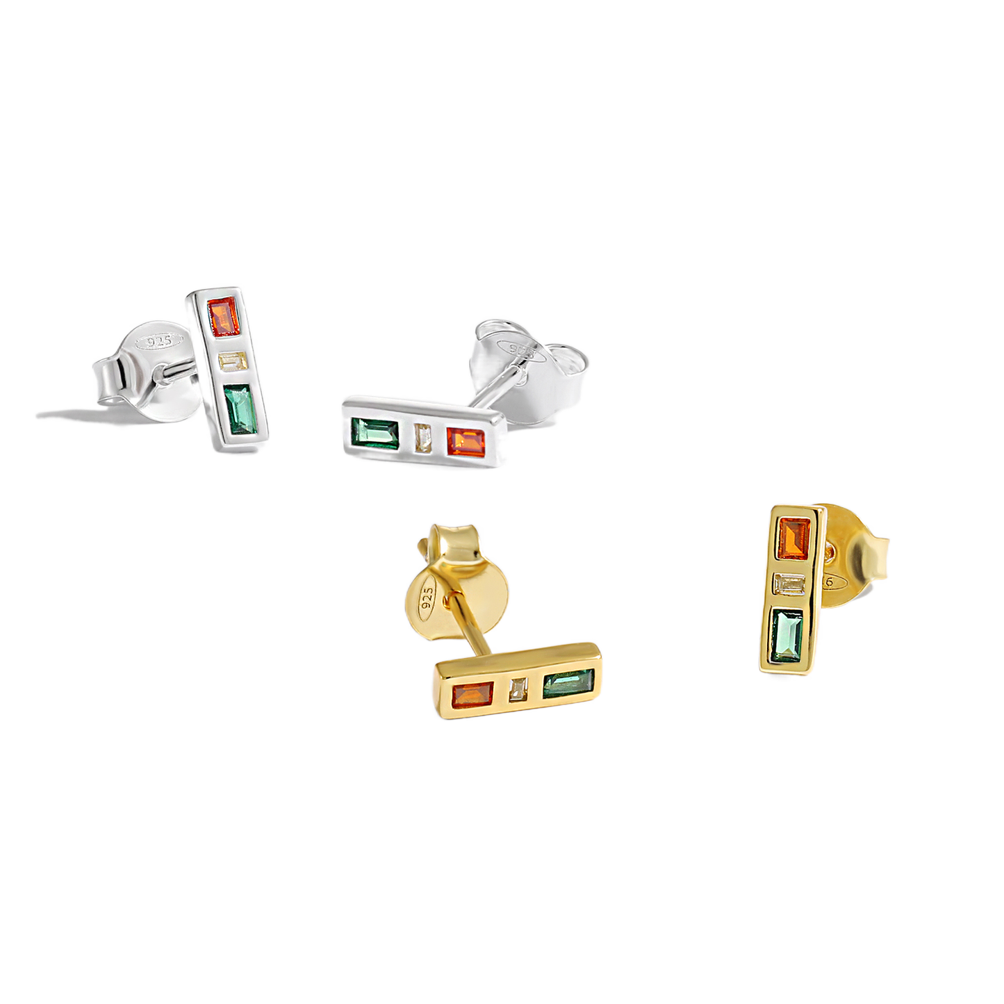 Red- Yellow- Green Traffic Light Earrings- Gold- Silver-  On White Background