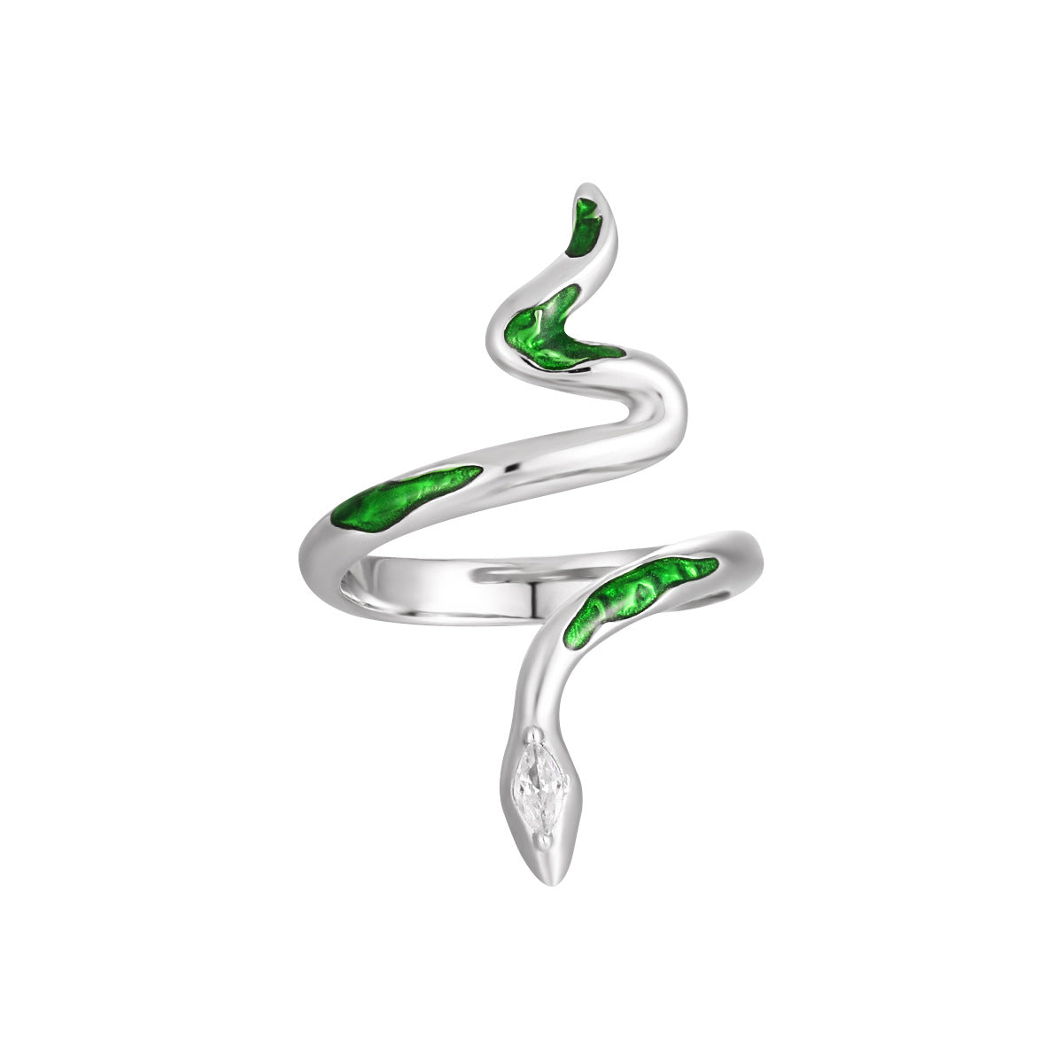 Green Epoxy Snake 925 Sterling Silver Adjustable Ring, On White Background
