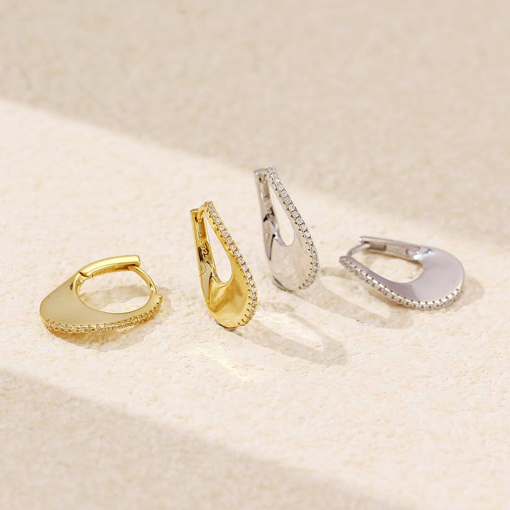 Women Elegant CZ U Shape Earrings 925 Sterling Silver with AAA Cubic Zirconia in 18K Gold or Rhodium finish