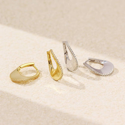 Women Elegant CZ U Shape Earrings 925 Sterling Silver with AAA Cubic Zirconia in 18K Gold or Rhodium finish