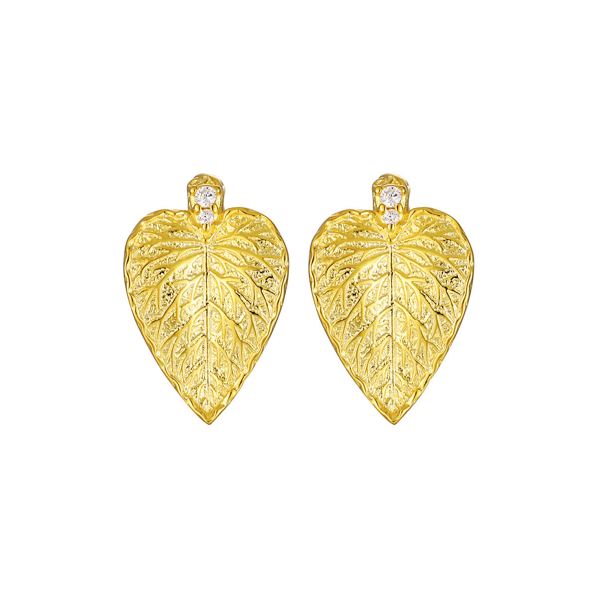 Leaves 925 Sterling Silver Stud Earrings,  Gold, On White Background