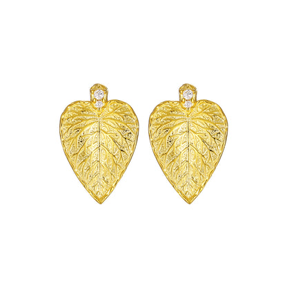 Leaves 925 Sterling Silver Stud Earrings,  Gold, On White Background