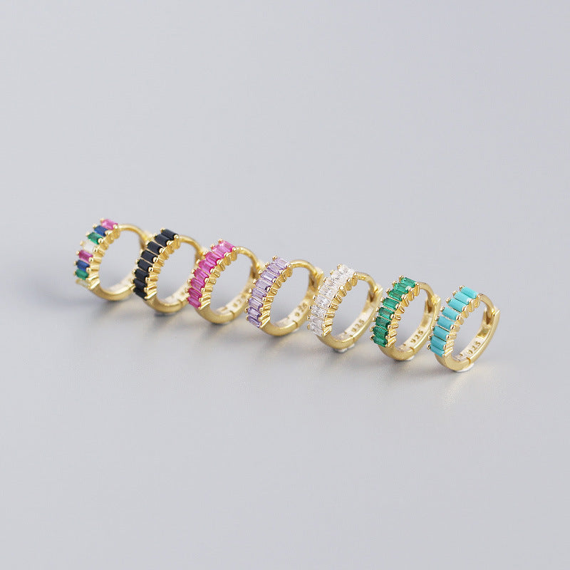 Geometric Colorful Cubic Zirconia S925 Sterling Silver Hoop Earrings for Women, Fashion Jewelry, Multi Color