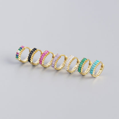 Geometric Colorful Cubic Zirconia S925 Sterling Silver Hoop Earrings for Women, Fashion Jewelry, Multi Color