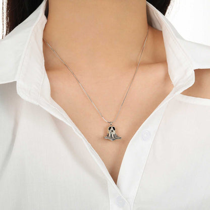 Silver ghost pendant necklace- On neck- Antique Oxide Finish