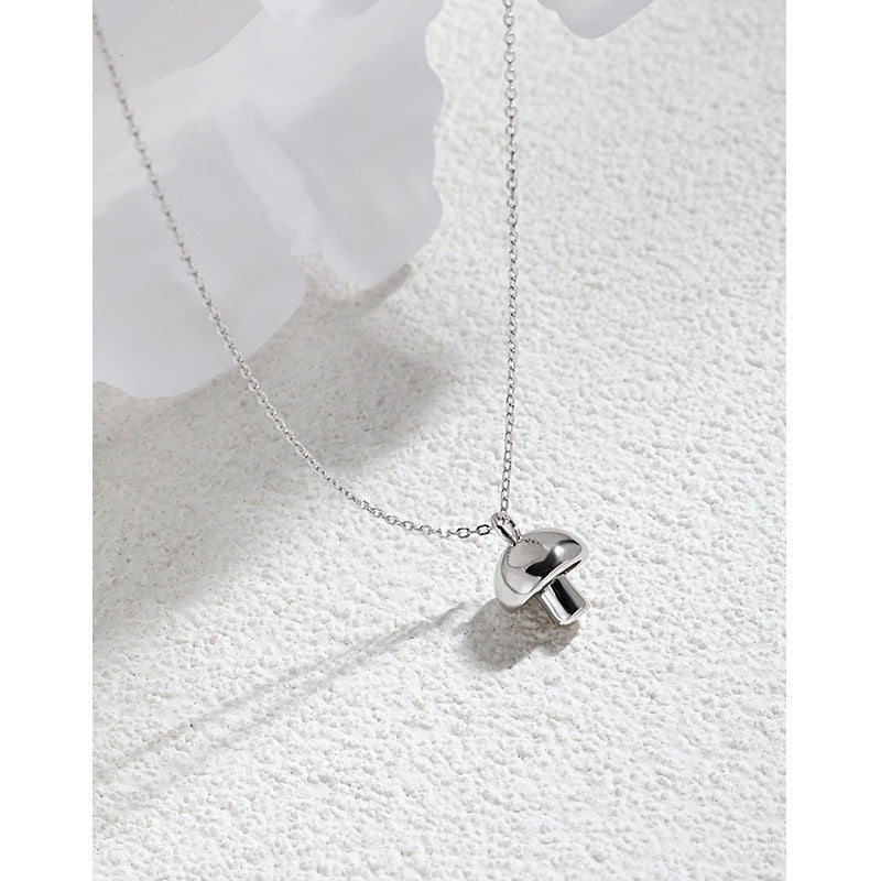 Mushroom Necklace, Fungi Necklace, Silver, On textured white Background