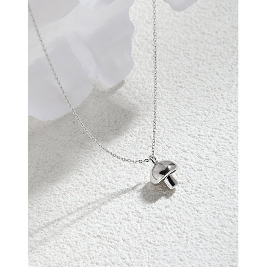 Mushroom Necklace, Fungi Necklace, Silver, On textured white Background