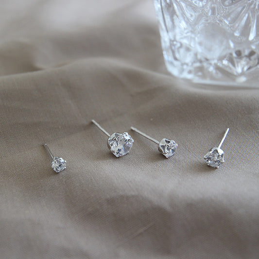 Minimalist Korean Style Women Elegant Fashion Jewelry S925 Sterling Silver Cubic Zirconia Stud Earrings 