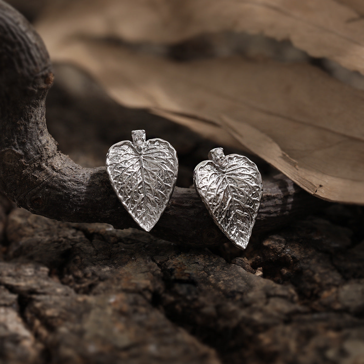 Leaves 925 Sterling Silver Stud Earrings , Silver