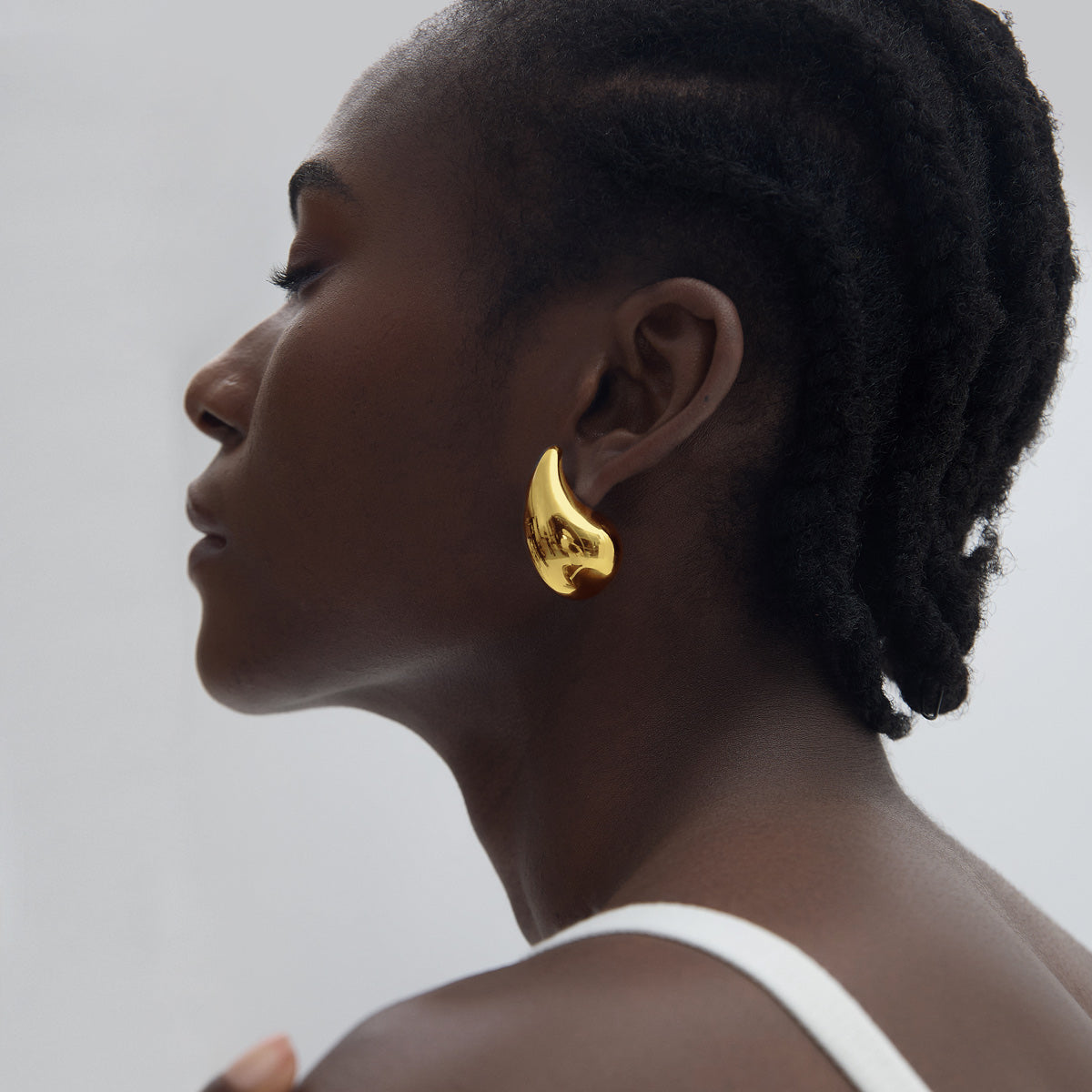 Party Large Drop Water S999 Sterling Silver Electroforming Stud Earrings, Gold, On Ear