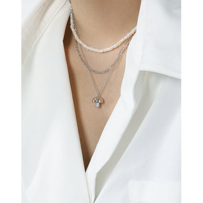 Mushroom Necklace 925 Sterling Silver Chain Pendant Necklace, Fungi Necklace, Silver, On Womans Neck