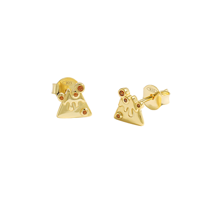 Pizza Melted Cheese Earrings- Gold- On White Background