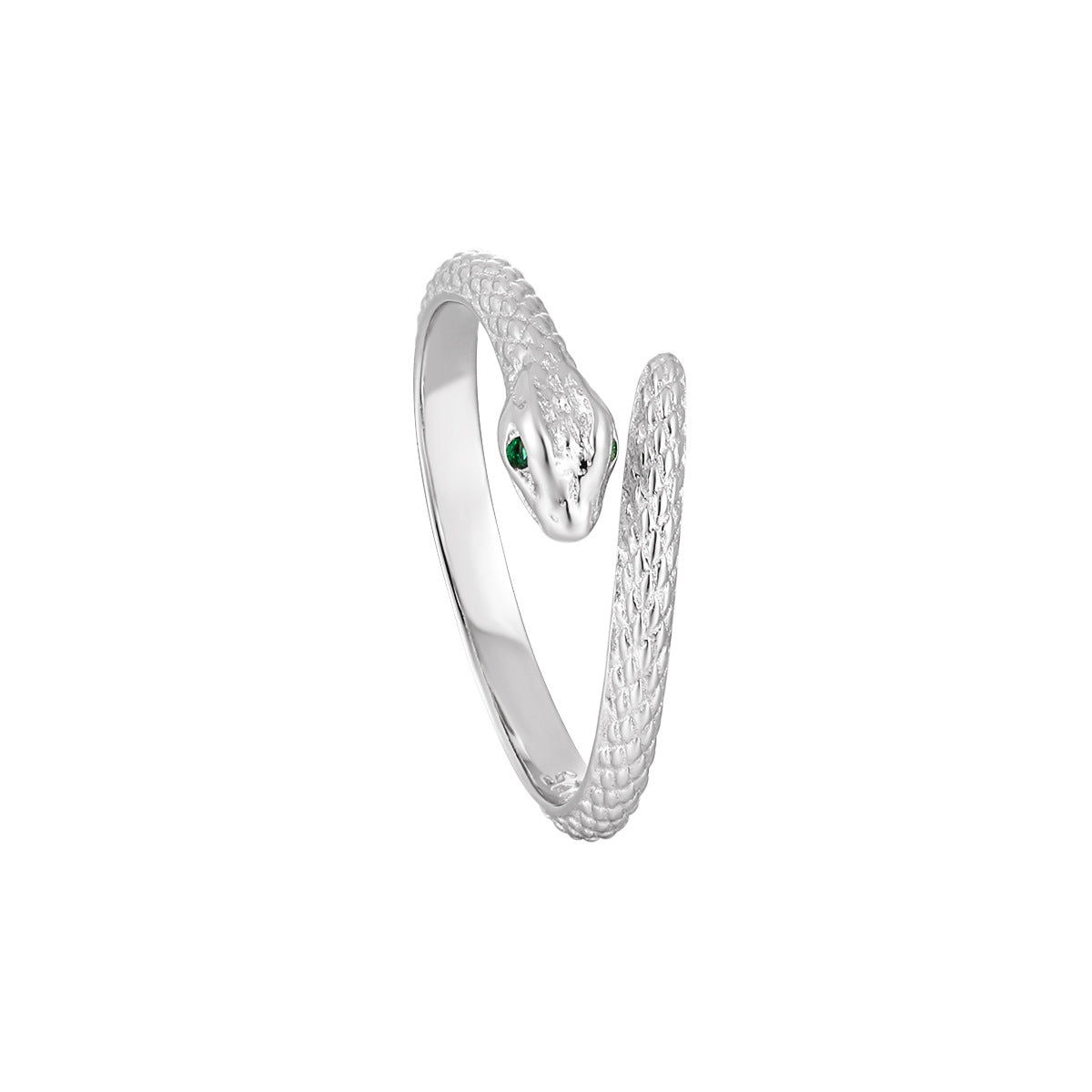 Party Green CZ Eyes Snake Animal 925 Sterling Silver Adjustable Ring on White Backgrund