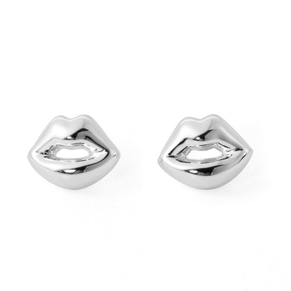 Light Chunky Hollow Earrings Large Exaggerated Jewelry Women Lips 999 Sterling Silver Stud Earrings On White Background