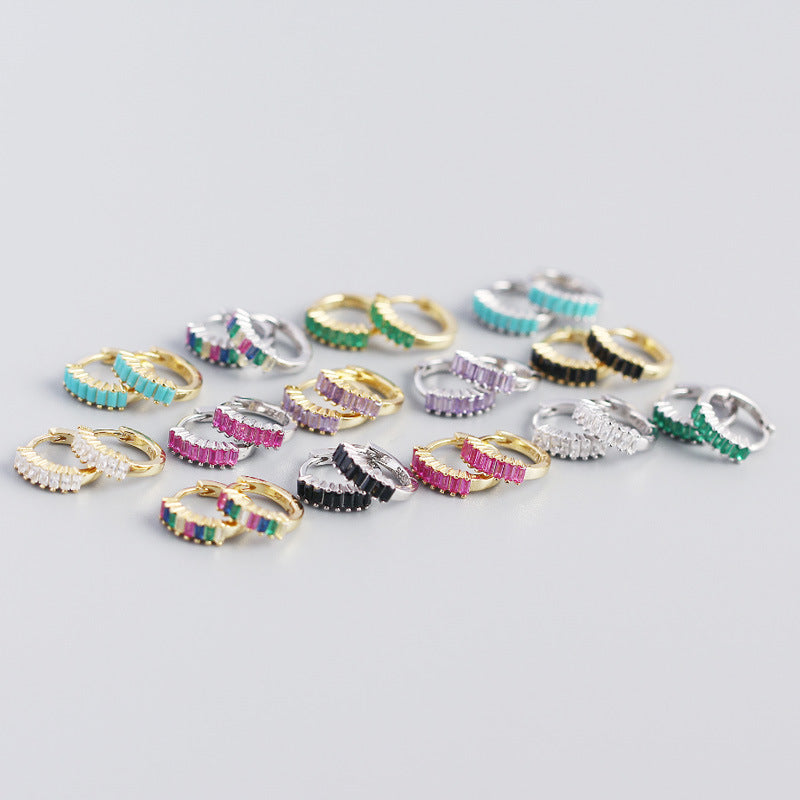 Geometric Colorful Cubic Zirconia S925 Sterling Silver Hoop Earrings for Women, Multi Color