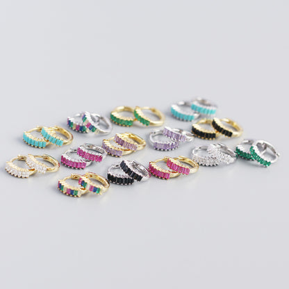 Geometric Colorful Cubic Zirconia S925 Sterling Silver Hoop Earrings for Women, Multi Color